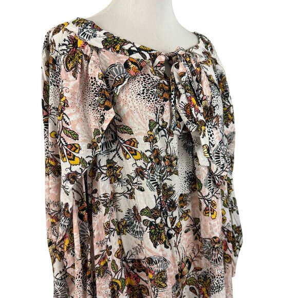 Free People Dress Women's Medium Boho Flowing Long Sleeve Tie Detail Floral - Picture 9 of 13